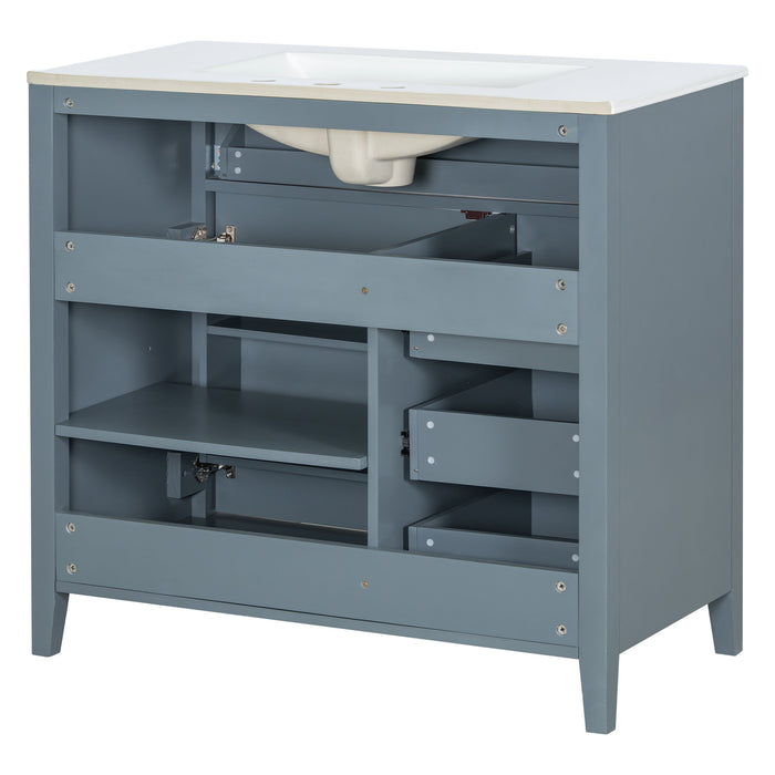 Bathroom Vanity With Sink, 3 Drawers & Cabinet With Adjustable Shelves