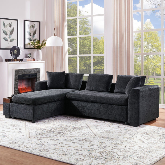 Modern L Shaped Sectional Sofa With Chenille Upholstery And Wooden Storage