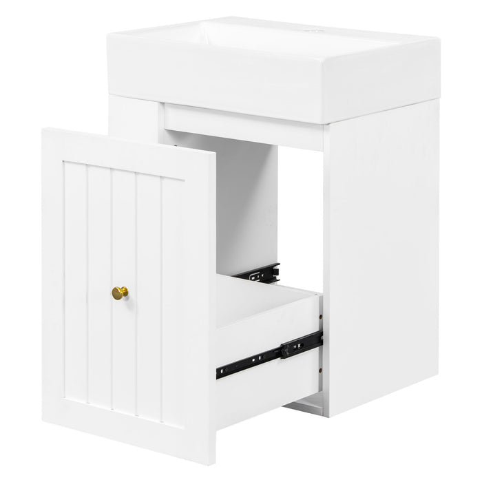 Modern Bathroom Vanity With Sink, Storage Cabinet, Drawer & Side Shelf