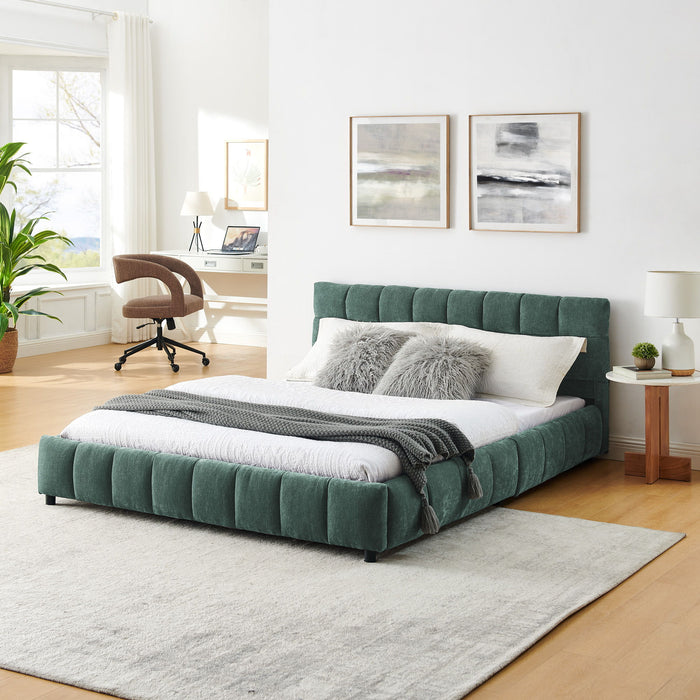 Modern Platform Bed Frame With Thick Chenille Fabric