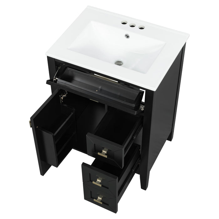 Bathroom Vanity With Sink, 3 Drawers & Cabinet With 2 Tier Door Storage Rack, Soft Close Doors & Drawers