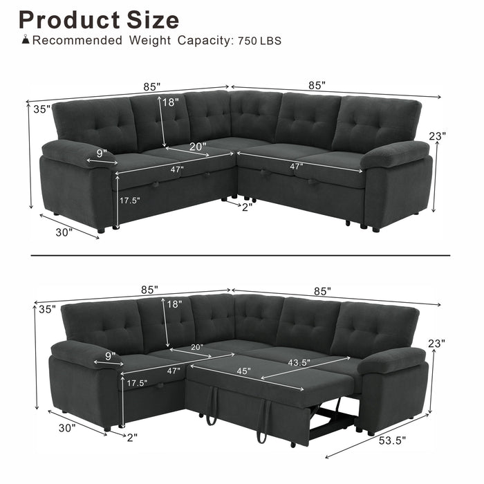 Convertible Sectional Sofa Bed With Pull Out Sleeper And Storage