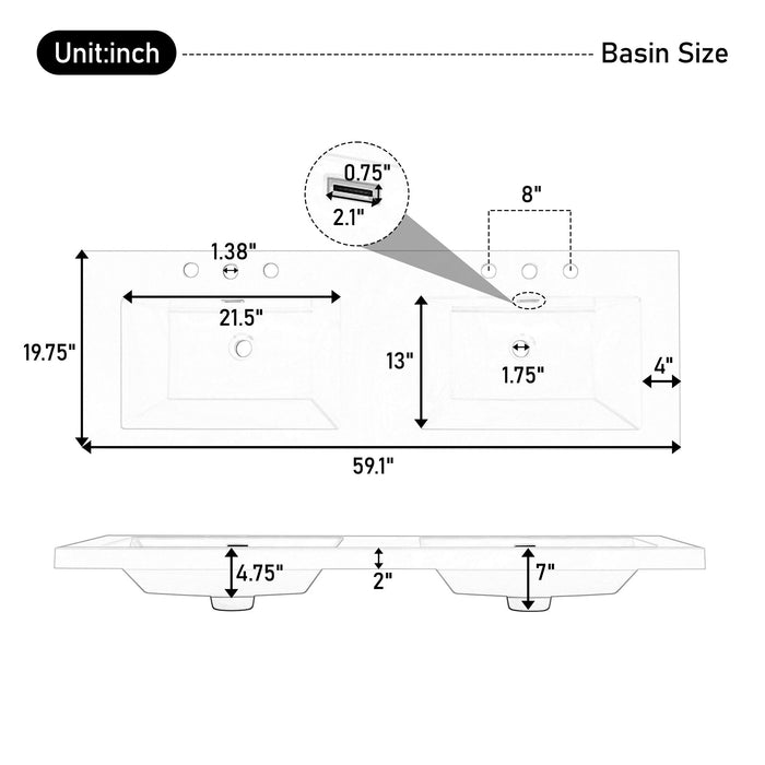 Double Sink Bathroom Vanity With Sinks, Soft Close Doors & 3 Drawers - Wood
