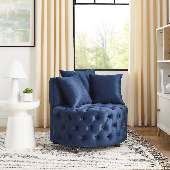 Modern Upholstered Swivel Chair With Button Tufted Design And Movable Wheels