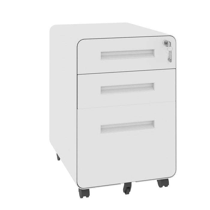3-Drawer Mobile File Cabinet With Lock, On Casters, Holds A4/Letter Files