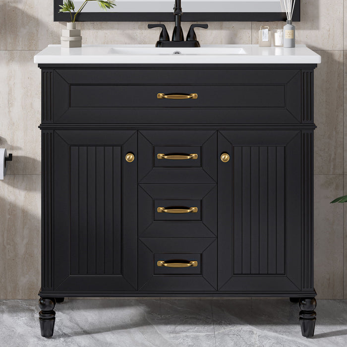 Bathroom Vanity With Sink, Flip-Out Top Drawer, Soft Close Doors, 2 Storage Drawers