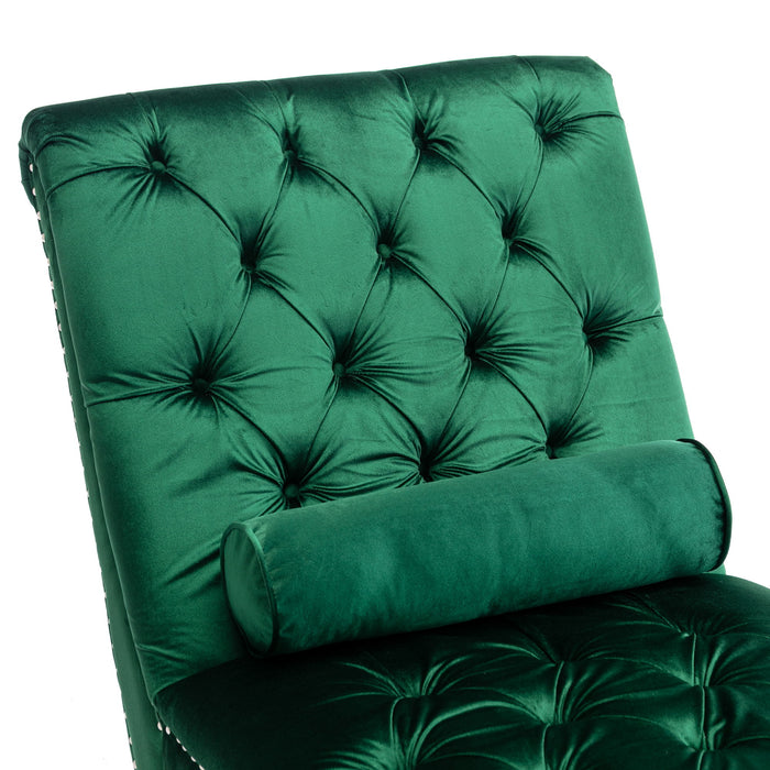 Velvet Chaise Lounge Indoor, Button Tufted Upholstered Chaise Lounge Chair With Pillow