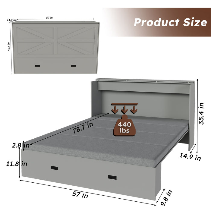 Full Murphy Bed With Storage Drawers, Charging Station, Foldable Panels, And Silent Swivel Wheels