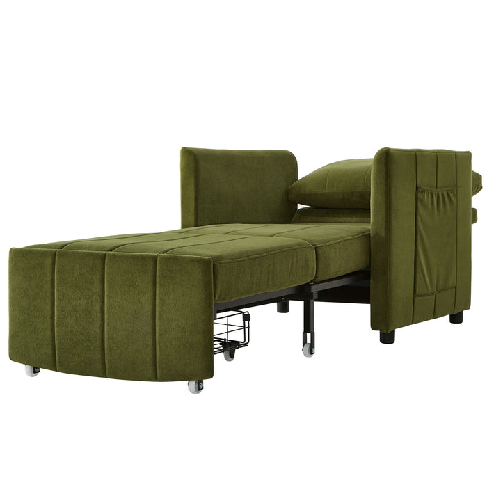 Upholstered Convertible Sleeper Sofa With 5 Position Backrest, Side Pockets, Storage