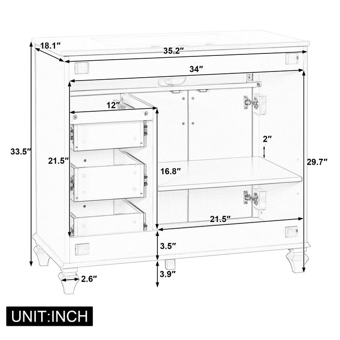 Modern Bathroom Vanity With Sink, 3 Drawers & 2 Doors