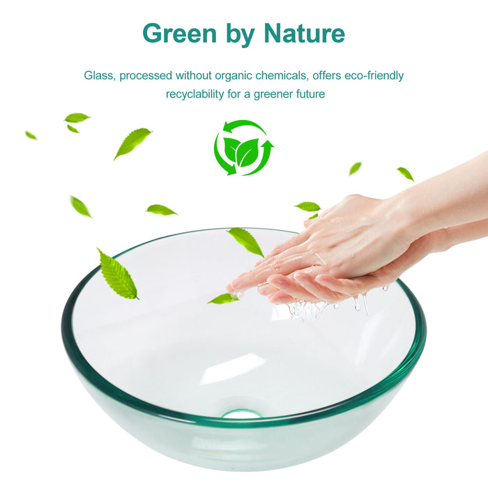 Artistic Tempered Glass Vessel Sink With Pop Up Drain