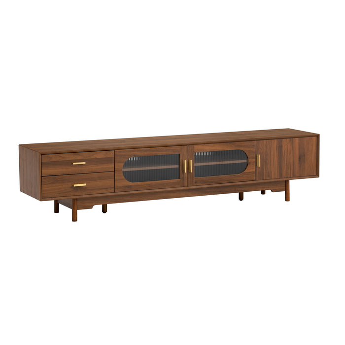 Modern TV Stand With Fluted Glass Doors & 2 Drawers