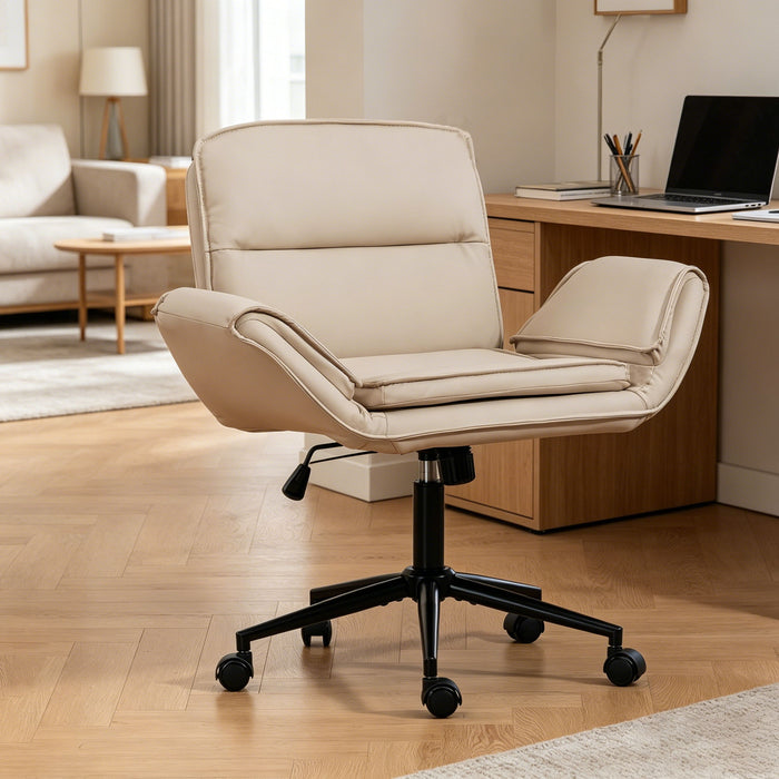 Criss Cross Swivel Desk Chair With Adjustable Armrests & Wheels For Home Office
