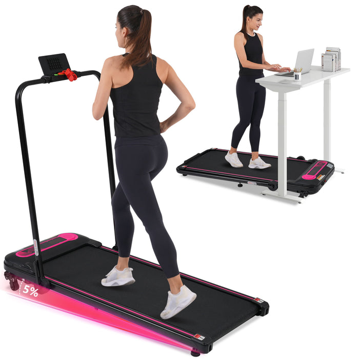 Folding Walking Pad Under Desk Treadmill For Home 2 Ways To Adjust Speed - Pink / Black