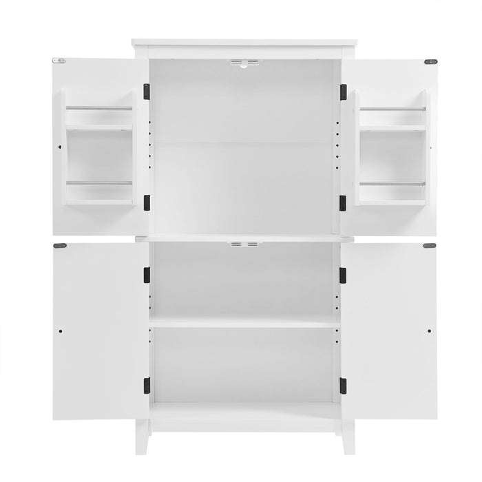 Elegant Bathroom Floor Storage Cabinet With 4 Doors, Adjustable Shelves