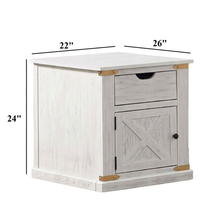 End Table With Storage Drawer And Shelves - Antique White / Gold