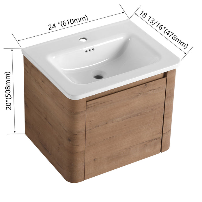 Wall Mounted Bathroom Vanity With Sink, Storage Shelves & Soft Close Door