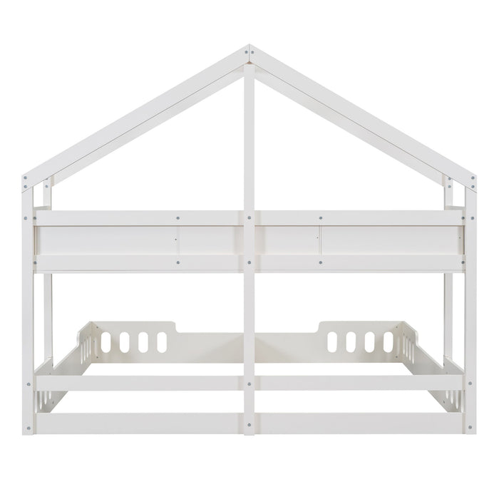 Twin Size Platform Bed With Shared Design, Guardrails, And Built In Shelves - Creamy White