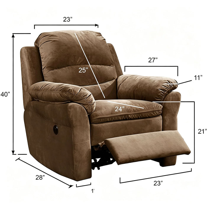 Electric Recliner Chair With USB Port And Gentle Lumbar Massage - Brown