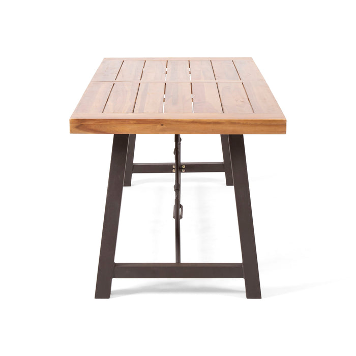 Outdoor Dining Table With Slat Wooden Panel And Turnbuckle Accents - Teak