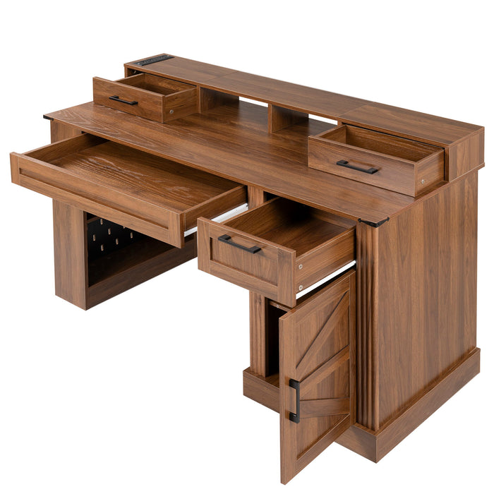 Office Desk With Storage Cabinet, Charging Station, Monitor Stand & Pegboard