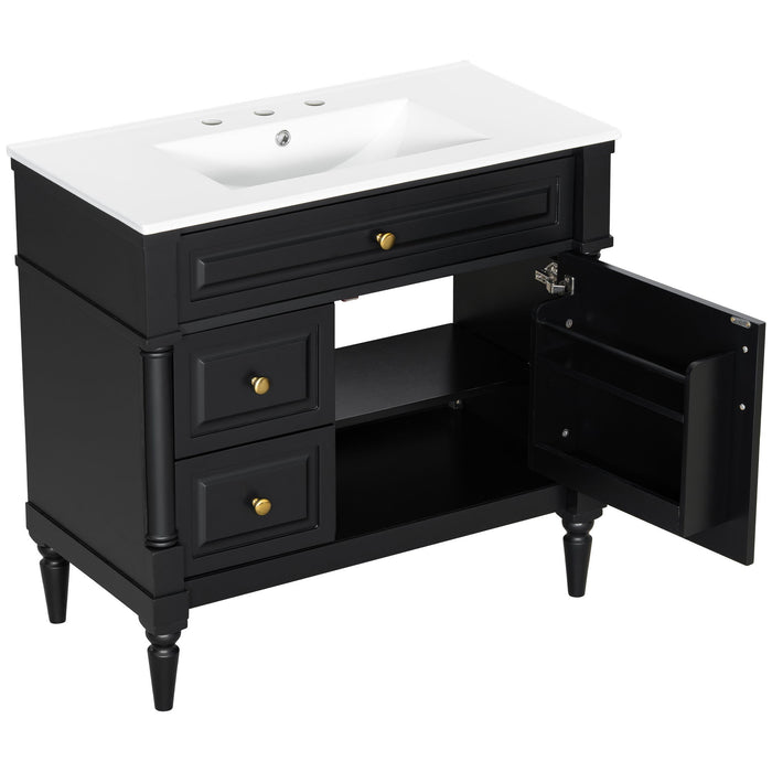 Freestanding Bathroom Vanity With Sink, Adjustable Shelf, Flip Drawer