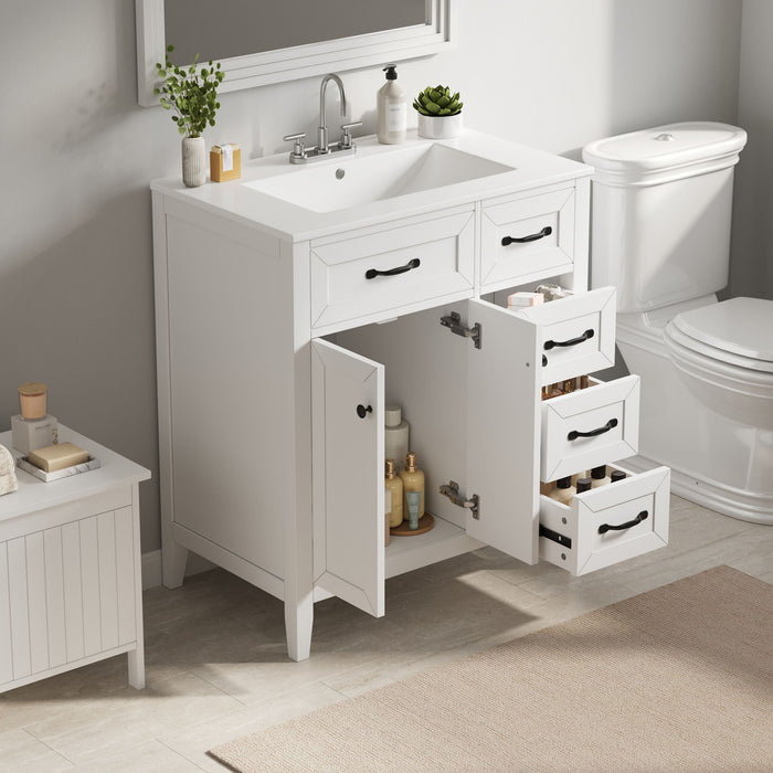Bathroom Vanity With Sink, Freestanding Design, Soft Close Doors & Drawers - White