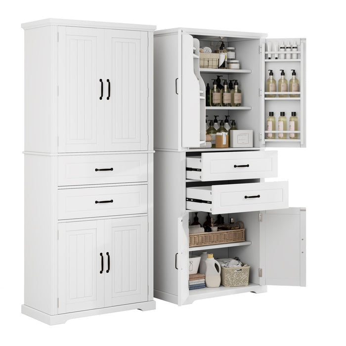 Storage Cabinet With Adjustable Shelves, 2 Drawers, Doors