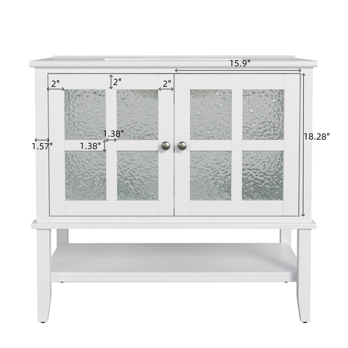 Bathroom Vanity With Ceramic Sink, Adjustable & Open Shelf