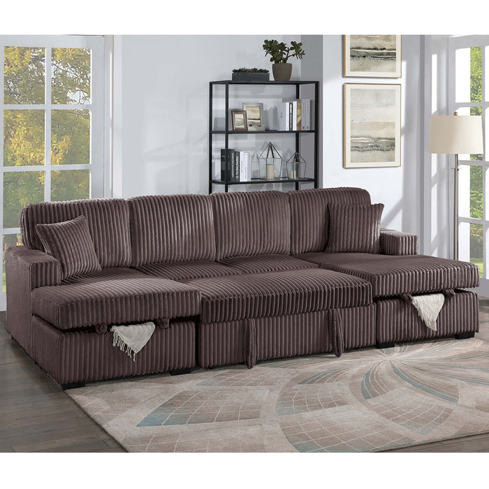 Convertible Sectional, Storage Chaises, Pull Out Middle Section - Chocolate
