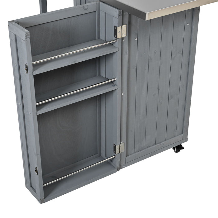 Outdoor Kitchen Island Prep Station With Lockable Wheels, Ample Storage, Towel & Spice Racks