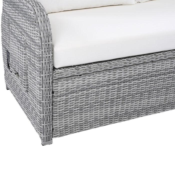 Outdoor Furniture Set Patio Rattan Furniture Set With Adjustable Table, Recliners With Extendable Side Tables And 2 Ottomans