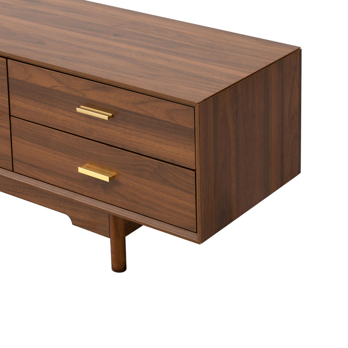 TV Stand With Fluted Doors, 2 Drawers - Walnut