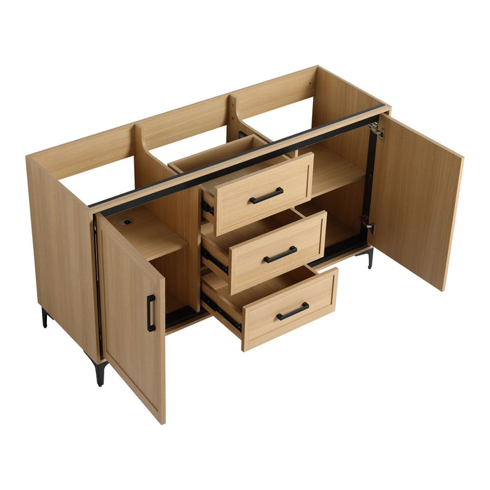 Original 60" Freestanding Bathroom Vanity With Double Resin Sink Plywood Soft Closing Doors & Drawers - Oak