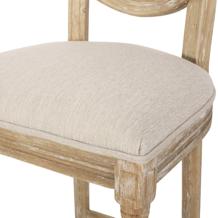 Country Chic Bar Stools (Set of 2) With Rattan Backrest And Upholstered Seat - Beige / Natural