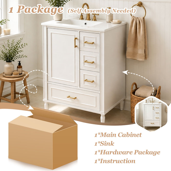 Modern Bathroom Vanity With Sink, Soft Close Doors, 3 Drawers