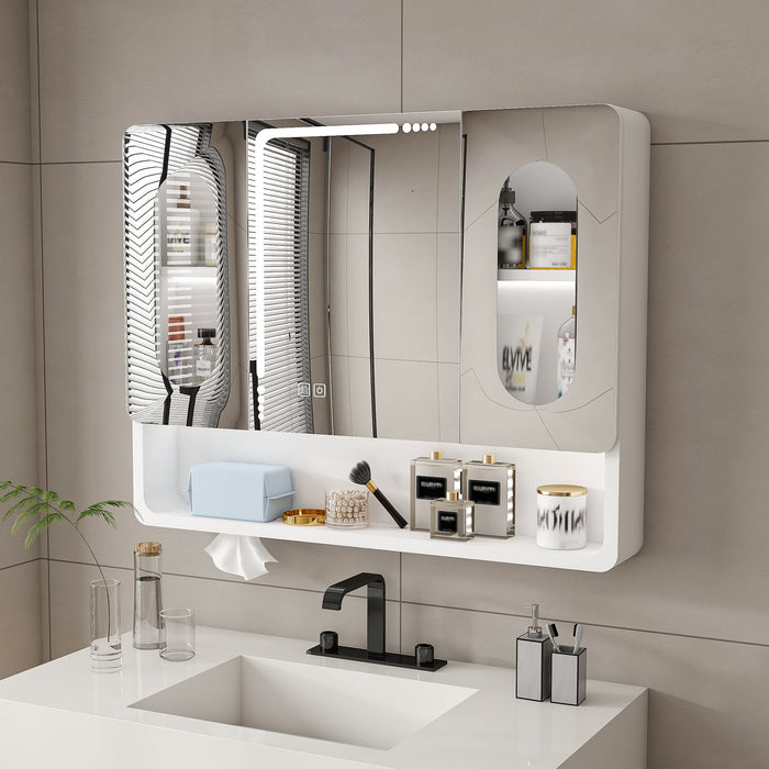 Wall Mounted Bathroom Mirror Cabinet With LED Lights, Anti Fog & Explosion Proof, Touch Control Medicine Cabinet, 3 Color Lighting - White