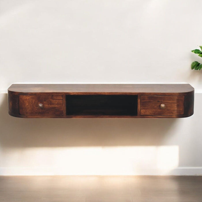Lunar - Floating Console With 2 Drawer - Chestnut