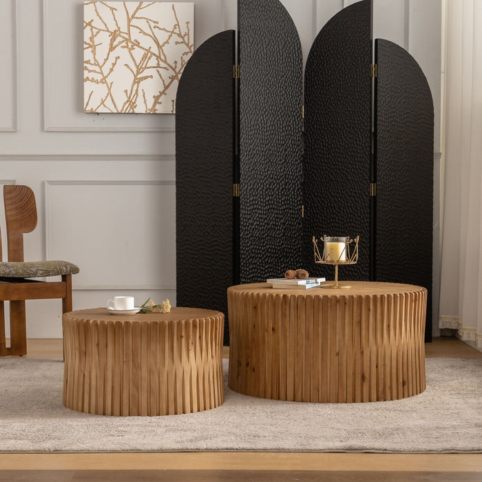 Cylindrical Coffee Table With Vertical Texture Relief