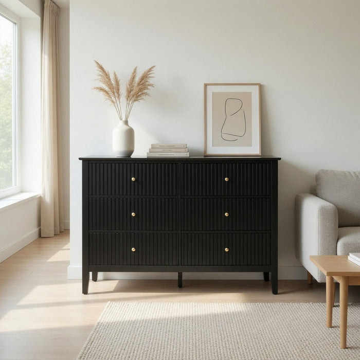 Modern 6 Drawer Fluted Dresser