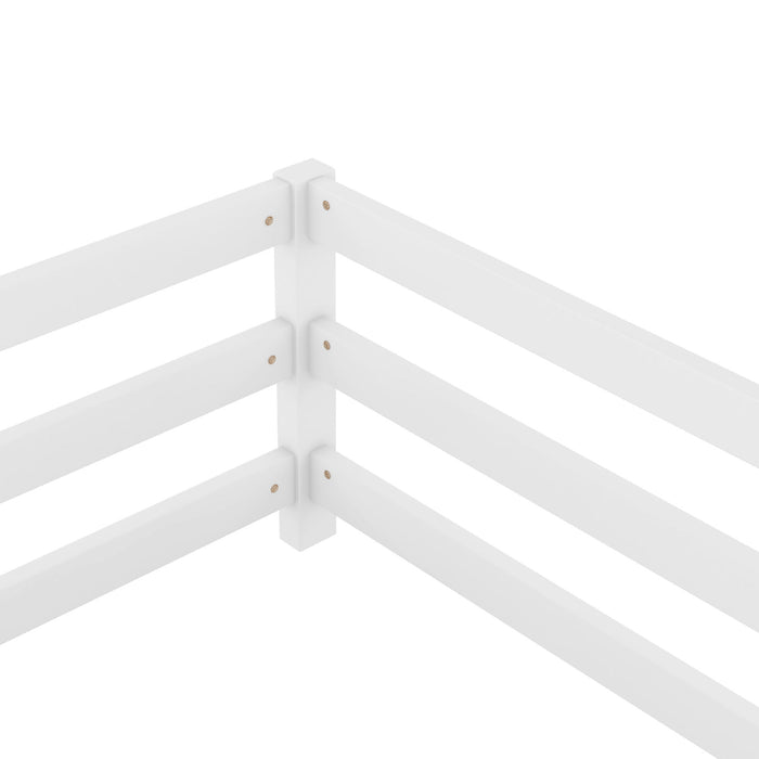 Twin Size Montessori Floor Bed With Fence - White