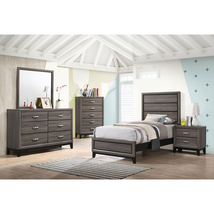 Twin Panel Bed With Tapered Legs - Gray