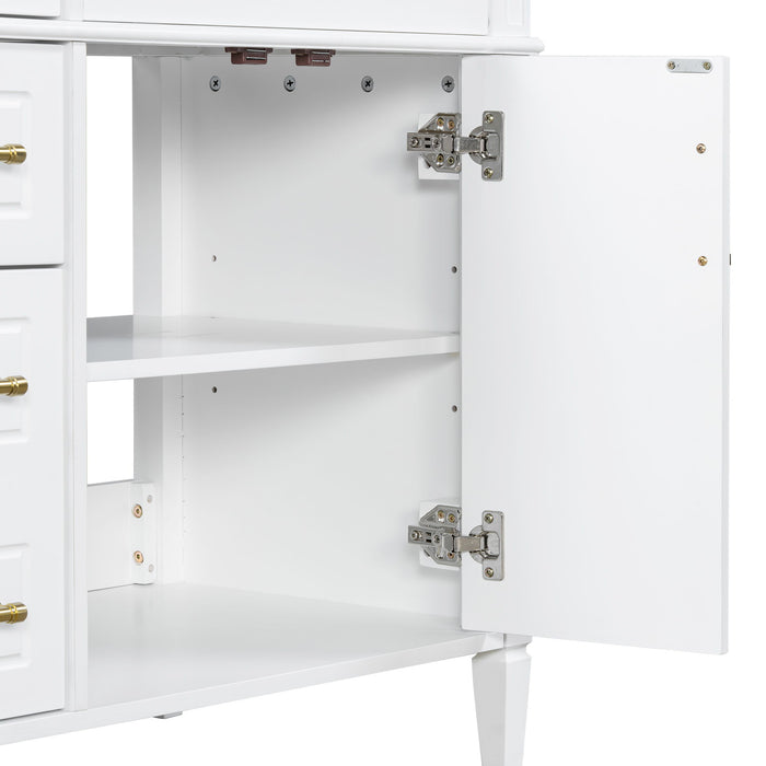 Bathroom Vanity With Sink, 4 Drawers (1 Flip Drawer), 2 Doors & Adjustable Shelf - White
