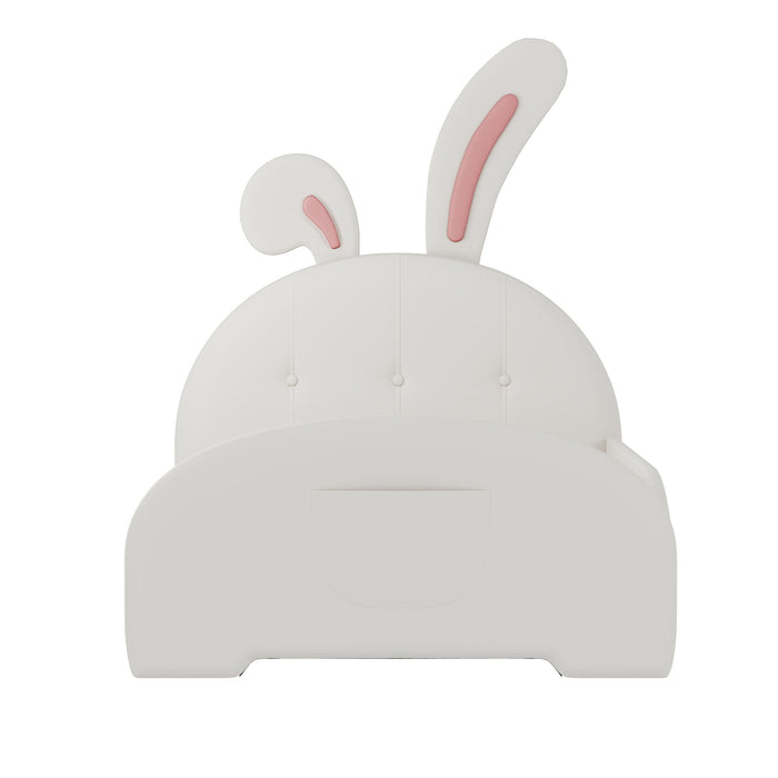 Upholstered Rabbit-Shape Princess Bed With Headboard And Footboard