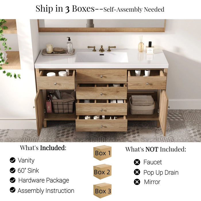 Bathroom Vanity With Sink, 5 Legs, Soft Close Drawers