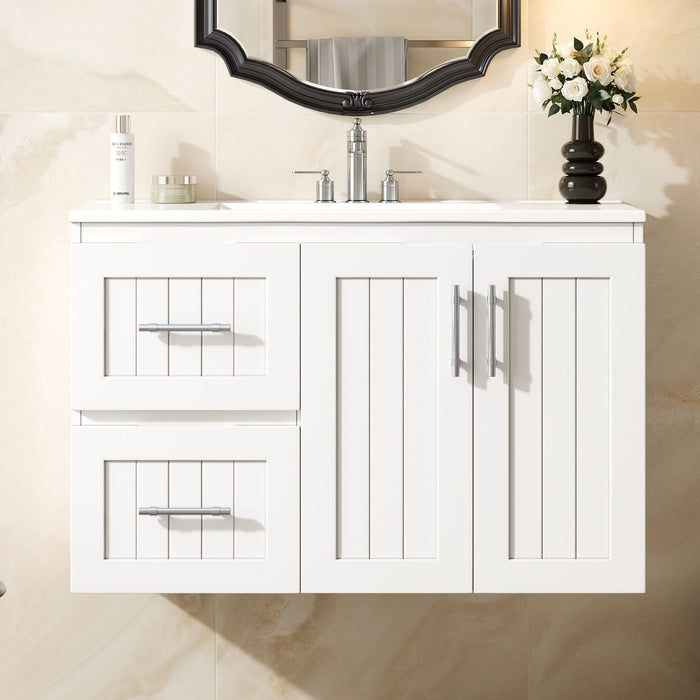 Wall Mounted Bathroom Vanity & Sink, 2 Drawers