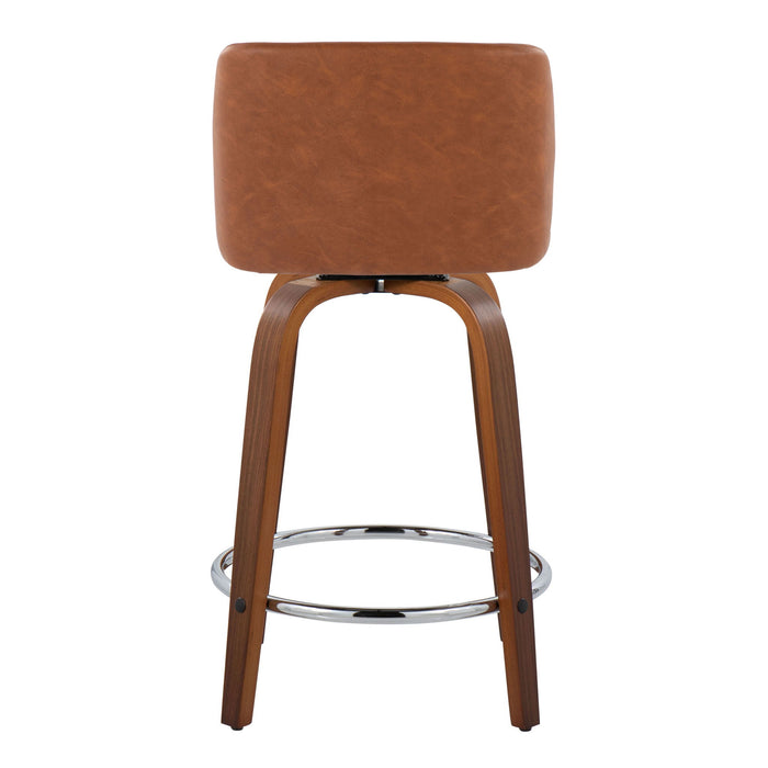 Toriano - Mid Century Modern Fixed Height Counter Stool With Swivel With Round Footrest (Set of 2)