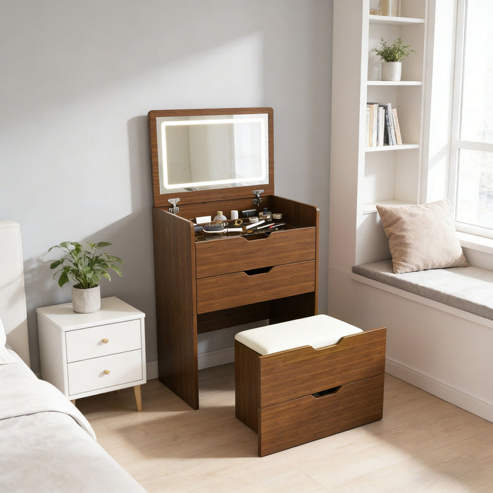 Vanity Desk With Lighted Mirror & Stool