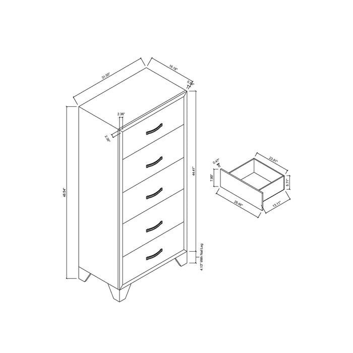 Carlos - 5 Pieces Queen Bedroom Set, Modern Design - Black