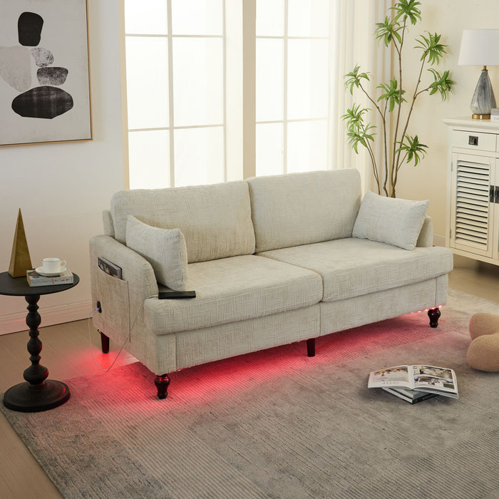 Chenille 2 Seater Sofa With LED Light, USB Charging Port, And Storage Bag
